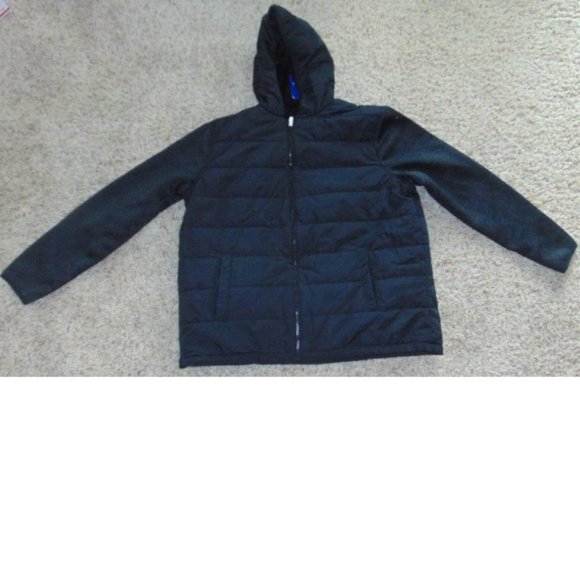 Mens Winter Jacket Apt 9 Black Quilted size 2XL Knit Zip Up Hooded Sherpa Lined - Picture 3 of 8